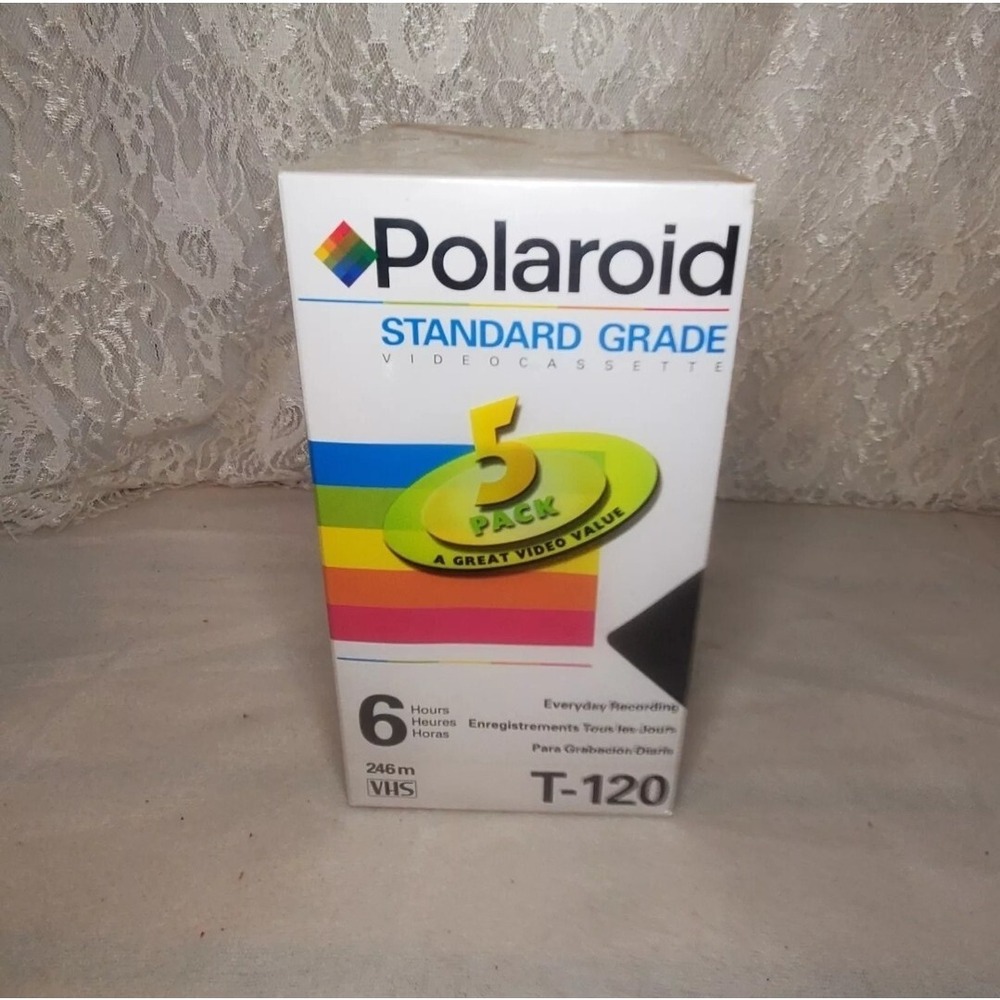 New Sealed Polaroid Standard Grade T-120 VHS 5-Pack Blank Video Cassette